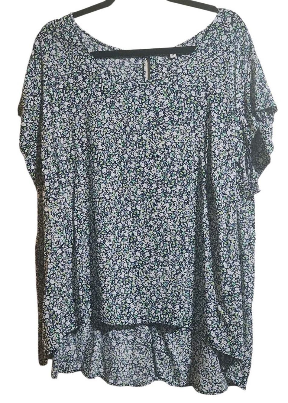 Anne Carson Woman's Short Sleeve High-Low Top Plus Size 3X Ditzy Floral Spring
